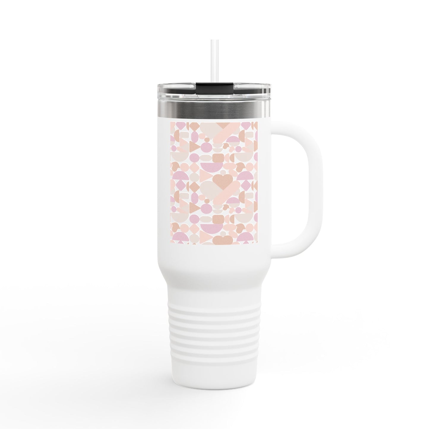 Chic Geometry Heart Insulated Travel Mug - 40oz with Heart & Bubble Design